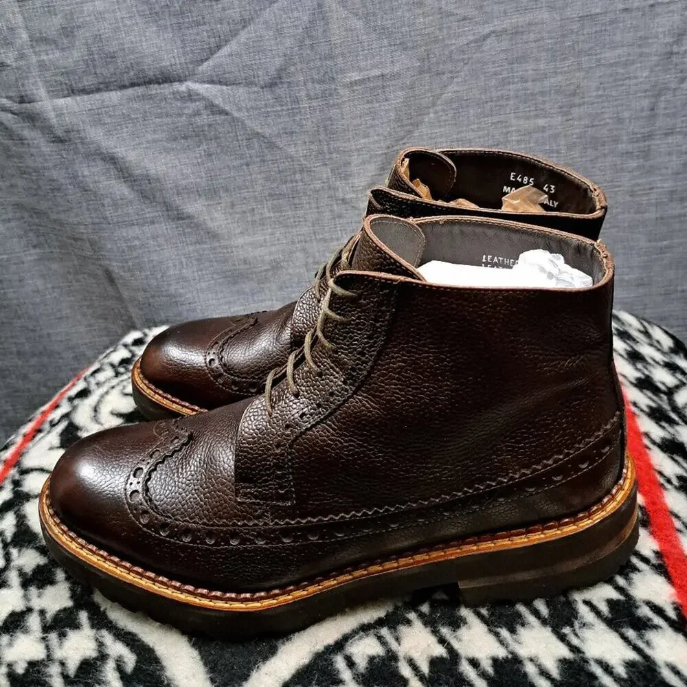 %Calzoleria Toscana Men Leather Wingtip Boots E485 Size 43 / D1